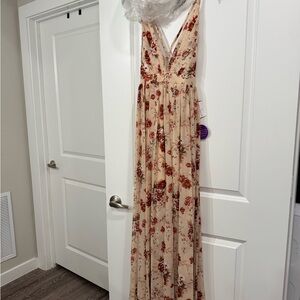 Floral V-Neck Maxi Dress in Beige with Roses